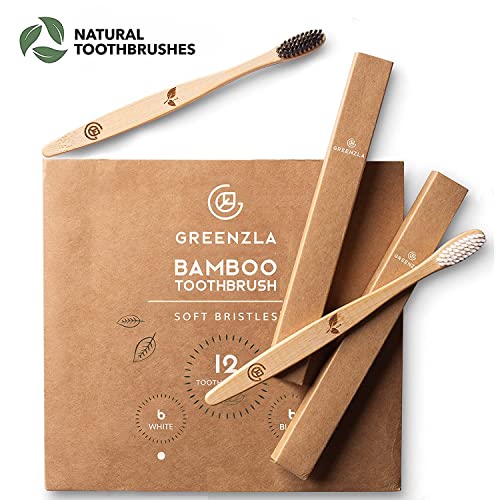 Greenzla Bamboo Toothbrushes (12 Pack) | BPA Free Soft Bristles Toothbrushes ...