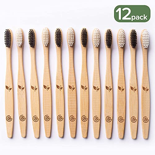 Greenzla Bamboo Toothbrushes (12 Pack) | BPA Free Soft Bristles Toothbrushes ...