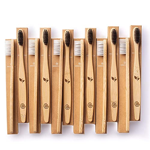 Greenzla Bamboo Toothbrushes (12 Pack) | BPA Free Soft Bristles Toothbrushes ...