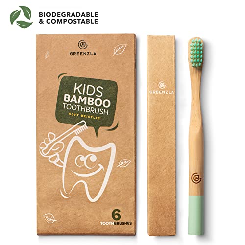 Greenzla Kids Bamboo Toothbrushes (6 Pack) | BPA Free Soft Bristles Toothbrus...