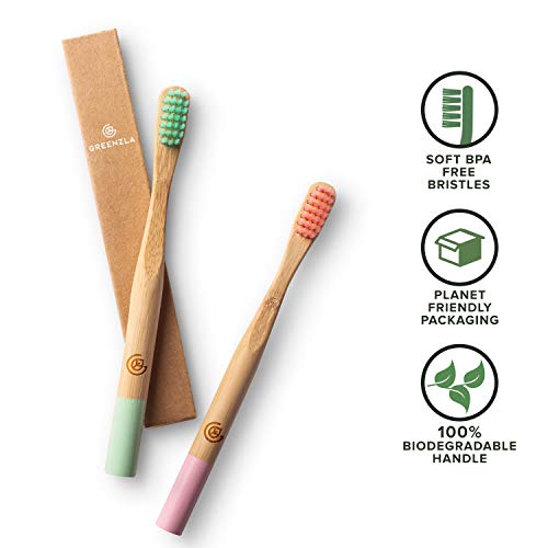 Greenzla Kids Bamboo Toothbrushes (6 Pack) | BPA Free Soft Bristles Toothbrus...