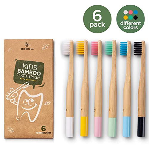 Greenzla Kids Bamboo Toothbrushes (6 Pack) | BPA Free Soft Bristles Toothbrus...