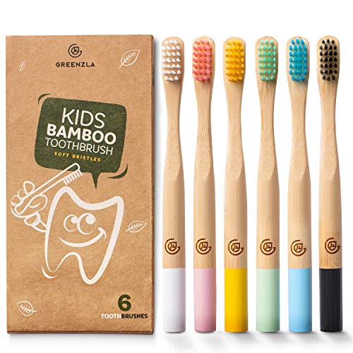 Greenzla Kids Bamboo Toothbrushes (6 Pack) | BPA Free Soft Bristles Toothbrus...