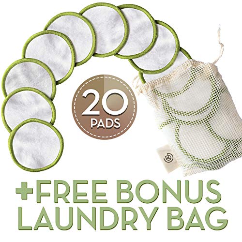 Greenzla Reusable Makeup Remover Pads (20 Pack) With a Washable Laundry Bag A...