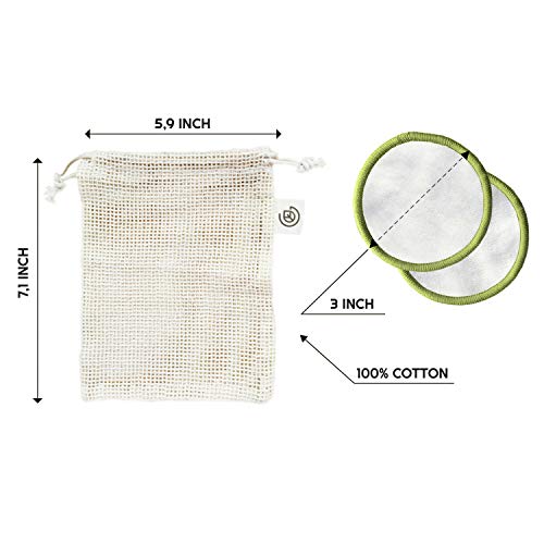 Greenzla Reusable Makeup Remover Pads (20 Pack) With a Washable Laundry Bag A...