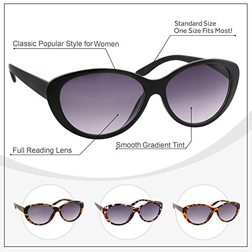 4 Pairs Women Full Lens Reading Sunglasses | Ladies Cat Eye Outdoor Reader Gl...