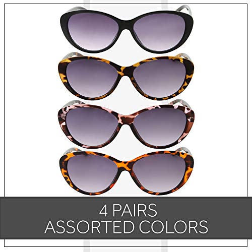 4 Pairs Women Full Lens Reading Sunglasses | Ladies Cat Eye Outdoor Reader Gl...