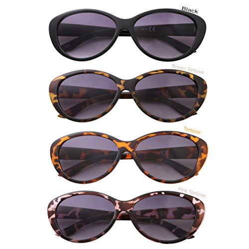 4 Pairs Women Full Lens Reading Sunglasses | Ladies Cat Eye Outdoor Reader Gl...