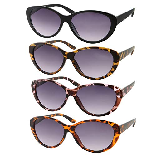 4 Pairs Women Full Lens Reading Sunglasses | Ladies Cat Eye Outdoor Reader Gl...