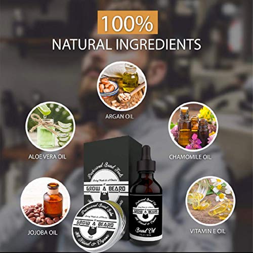 Beard Brush, Beard Comb, Beard Oil, & Beard Balm Grooming Kit for Men's Care,...