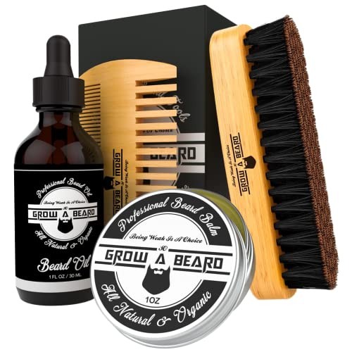 Beard Brush, Beard Comb, Beard Oil, & Beard Balm Grooming Kit for Men's Care,...
