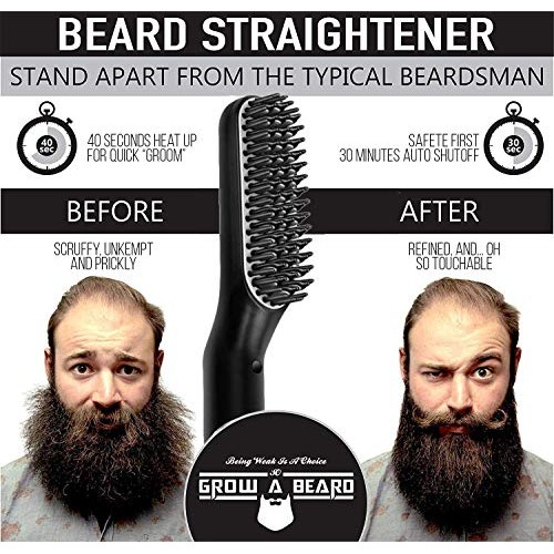 Beard Straightener for Men - Ionic Heated Beard Brush - Portable Beard Straig...