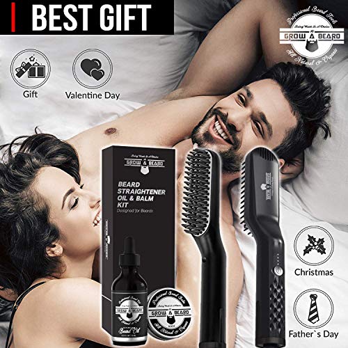 Beard Straightener for Men - Ionic Heated Beard Brush - Portable Beard Straig...