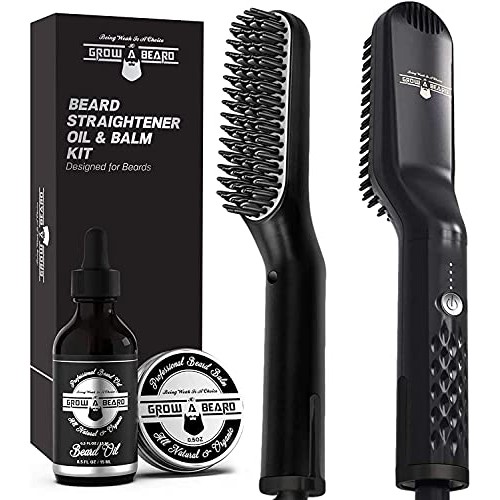 Beard Straightener for Men - Ionic Heated Beard Brush - Portable Beard Straig...