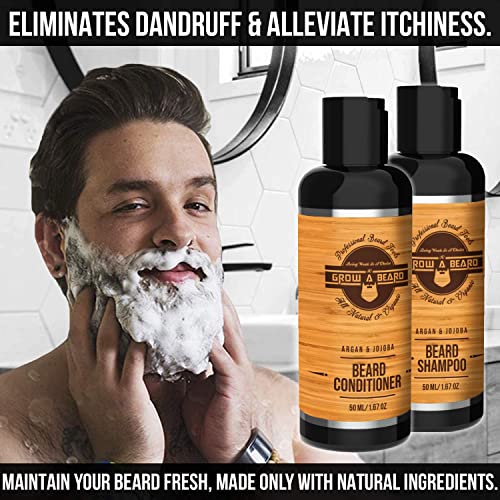 Beard Straightener Grooming Kit for Men, 2 Oz Growth Oil, 2 Oz Sandalwood Bal...