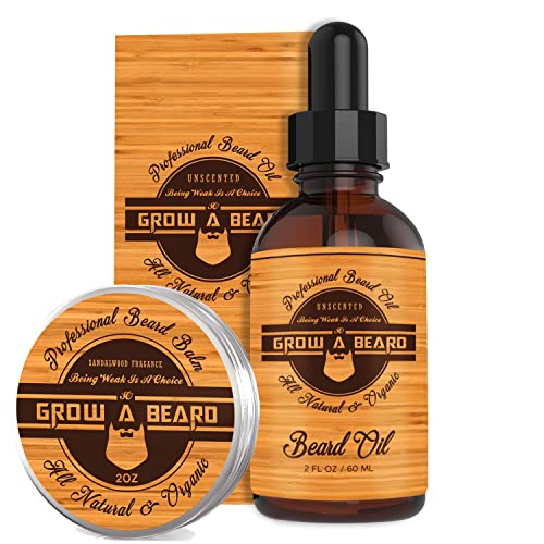 Beard Straightener Grooming Kit for Men, 2 Oz Growth Oil, 2 Oz Sandalwood Bal...