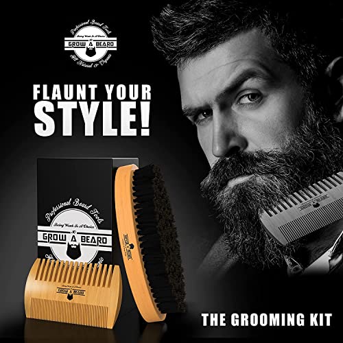 Beard Straightener Grooming Kit for Men, 2 Oz Growth Oil, 2 Oz Sandalwood Bal...