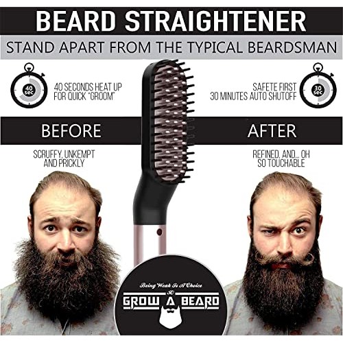 Beard Straightener Grooming Kit for Men, Beard Growth Kit, Beard Wash, Brush ...