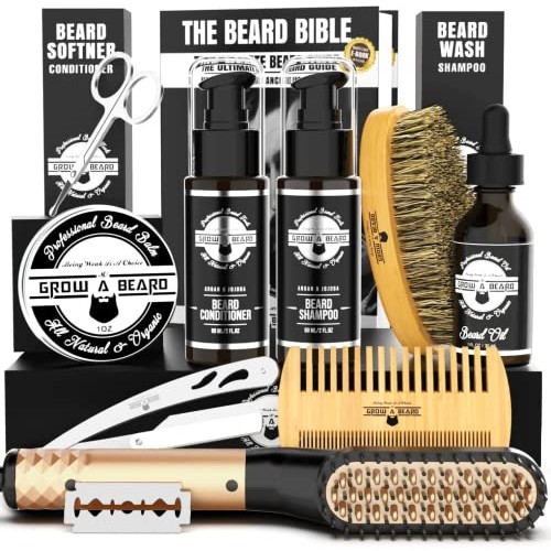 Beard Straightener Grooming Kit for Men, Beard Growth Kit, Beard Wash, Brush ...