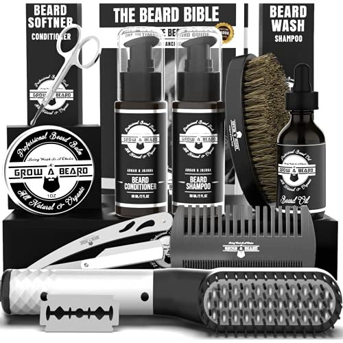 Beard Straightener Grooming Kit for Men, Beard Growth Kit, Beard Wash, Brush ...