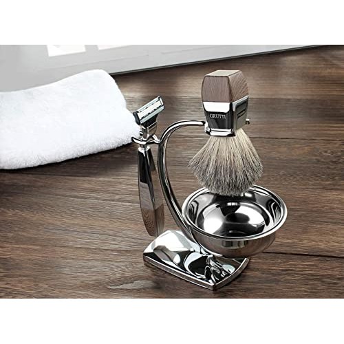 GRUTTI Premium Luxury Shaving Kit for Men with Shaving Bowl 100% Badger Brush...