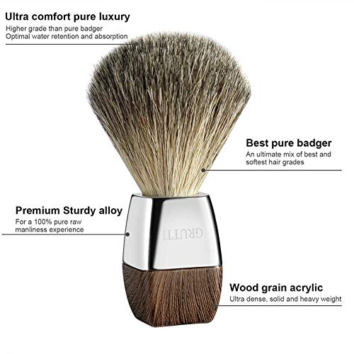 GRUTTI Premium Luxury Shaving Kit for Men with Shaving Bowl 100% Badger Brush...