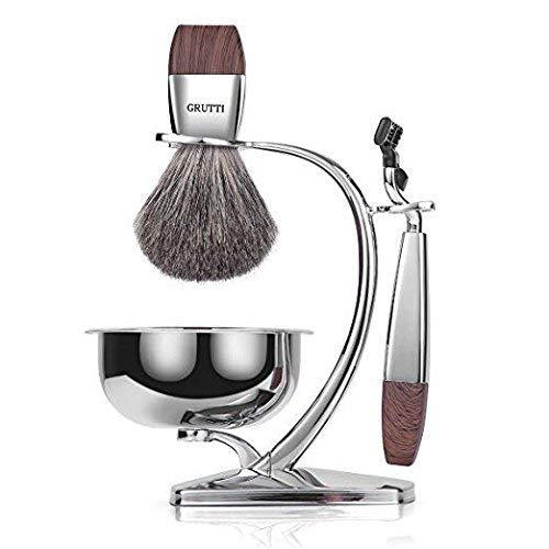 GRUTTI Premium Luxury Shaving Kit for Men with Shaving Bowl 100% Badger Brush...