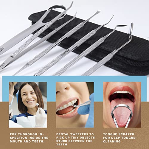GTEX Dental Tools, 6 Pack Plaque Remover For Teeth Cleaning Kit, Tongue Scrap...