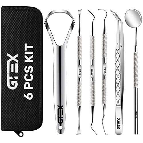 GTEX Dental Tools, 6 Pack Plaque Remover For Teeth Cleaning Kit, Tongue Scrap...