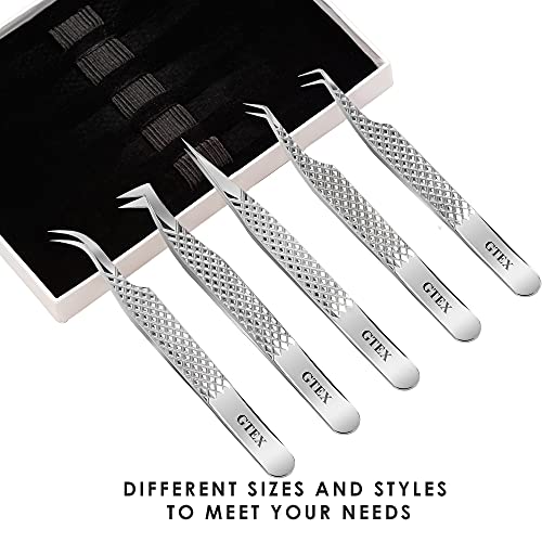 GTEX Lash Eyelash Extension Tweezers Set of 5, Japanese Stainless Steel Tools...