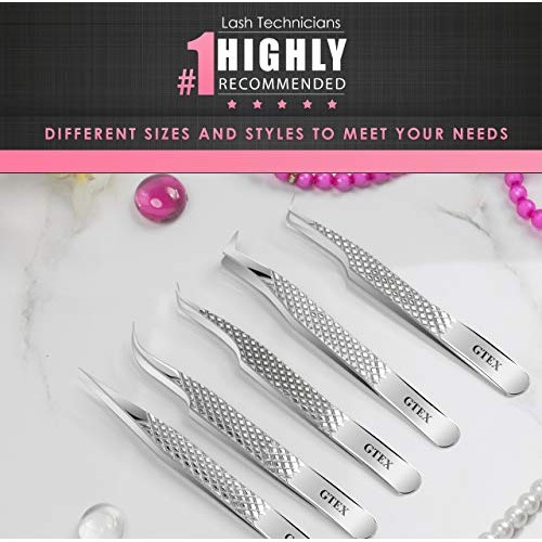 GTEX Lash Eyelash Extension Tweezers Set of 5, Japanese Stainless Steel Tools...