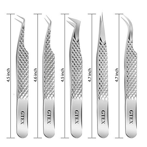 GTEX Lash Eyelash Extension Tweezers Set of 5, Japanese Stainless Steel Tools...