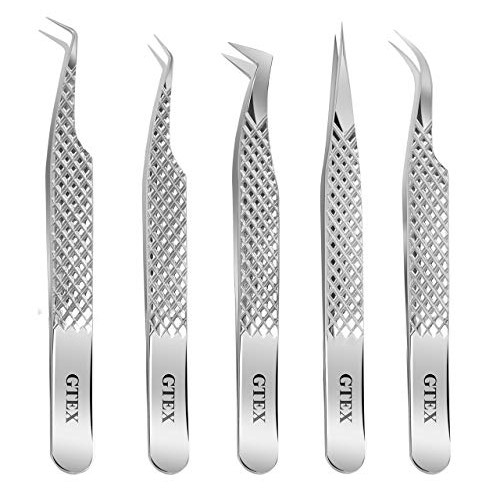GTEX Lash Eyelash Extension Tweezers Set of 5, Japanese Stainless Steel Tools...