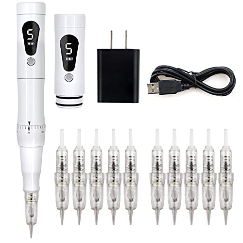 Guapa White Permanent Makeup Machine PMU Rotary Brow Tattoo Machine with 2pcs...