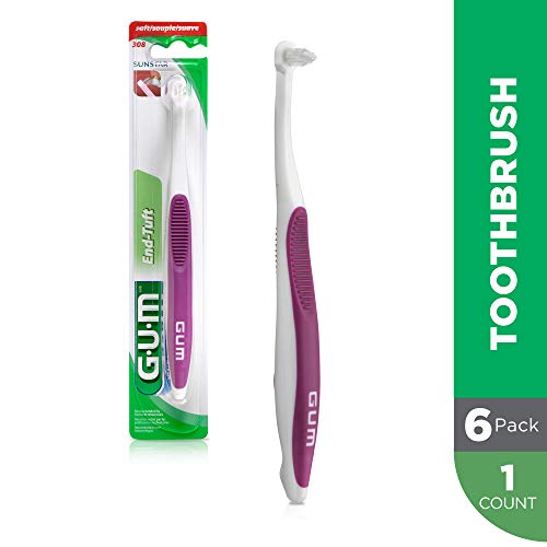 GUM - 10070942003084 End-Tuft Toothbrush for Hard-to-Reach Areas, Soft Bristl...