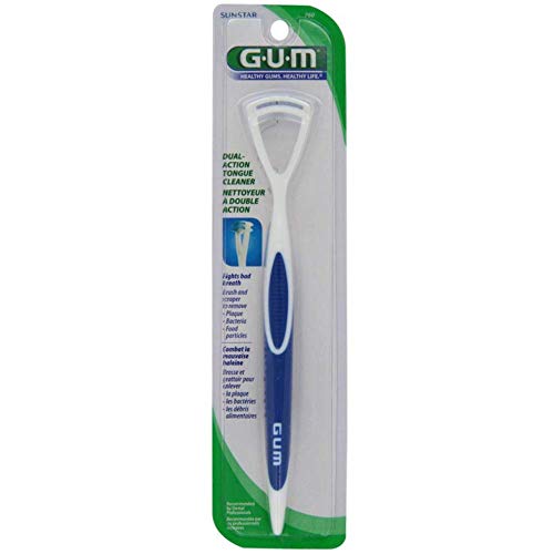 GUM - 10070942302316 Dual Action Tongue Cleaner Brush and Scraper (Colors May...