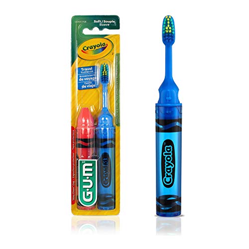 GUM - 228RB Crayola Kids' Travel Toothbrush, Antibacterial Bristles, Soft, Ag...