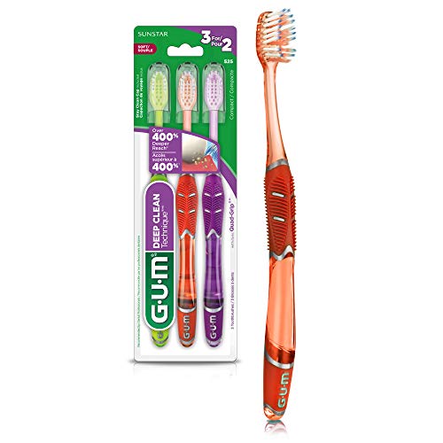 GUM - 525E Technique Deep Clean Toothbrush with Quad-Grip Handle, Compact Hea...