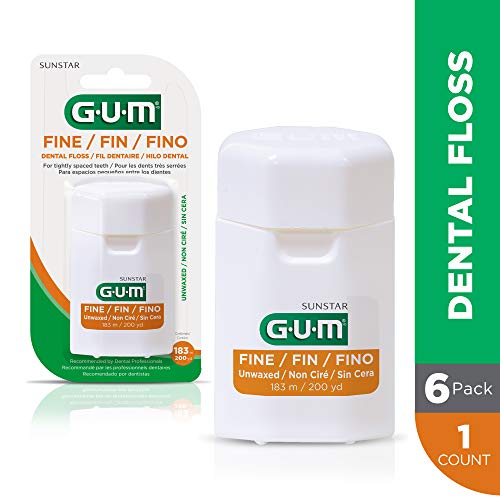 GUM - 540RYC6 Fine Unwaxed Dental Floss, Unflavored, 200 Yards (Pack of 6)