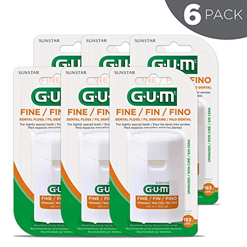 GUM - 540RYC6 Fine Unwaxed Dental Floss, Unflavored, 200 Yards (Pack of 6)
