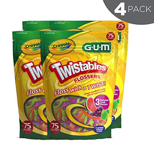 GUM-857R Crayola Twistables Flossers, Fluoride Coated, Twisted Fruit Flavors,...