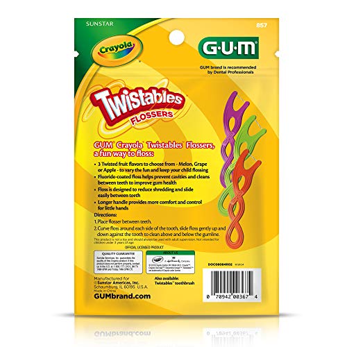GUM-857R Crayola Twistables Flossers, Fluoride Coated, Twisted Fruit Flavors,...