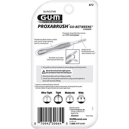 GUM-872H Sunstar Proxabrush Go-Betweens Cleaners Tight, 10 Count