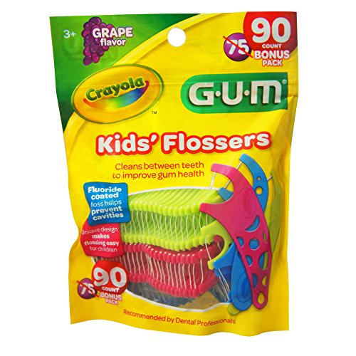 GUM-897 Crayola Kids' Flossers, Grape, Fluoride Coated, Ages 3+, 75 Count