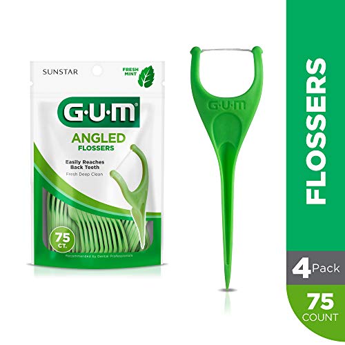 GUM - 898R4 Angled Flossers, Fresh Mint, 75 Count (Pack of 4)