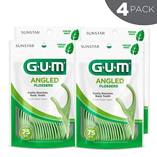 GUM - 898R4 Angled Flossers, Fresh Mint, 75 Count (Pack of 4)