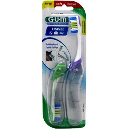 GUM Travel Toothbrush with Antibacterial Bristles, Folding Handle, Soft Brist...