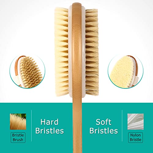 Gunoze Shower Brush Set, Dual-Sided Long Handle Back Scrubber with Soft and S...