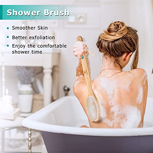 Gunoze Shower Brush Set, Dual-Sided Long Handle Back Scrubber with Soft and S...