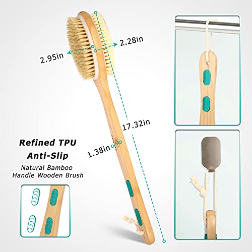 Gunoze Shower Brush Set, Dual-Sided Long Handle Back Scrubber with Soft and S...
